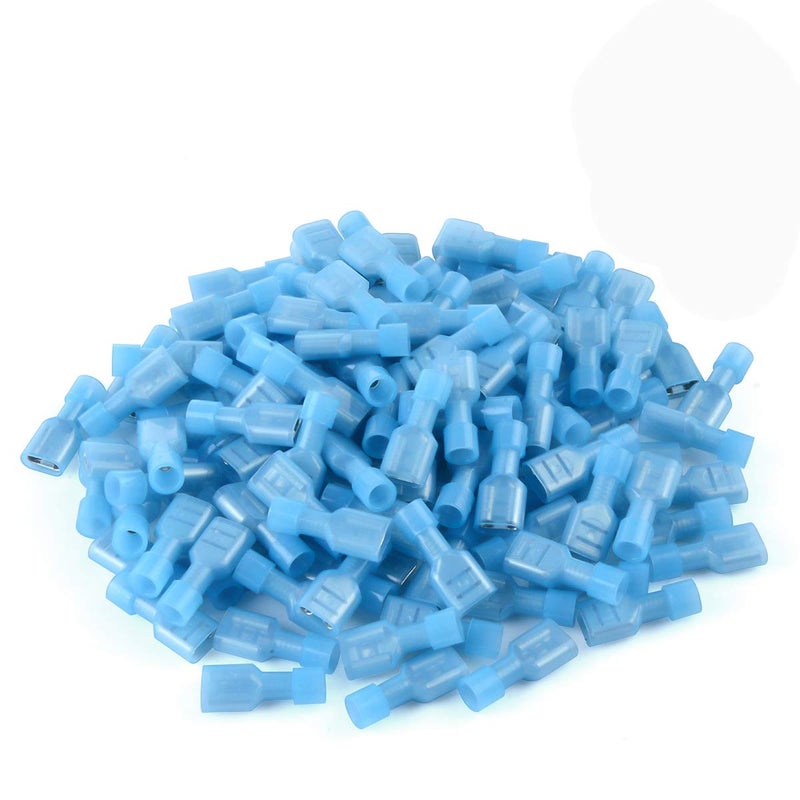 XHF 16-14 AWG 500 Pcs Female Spade Disconnect Connectors Terminals Nylon Fully Insulated Quick Crimp Wire Connectors Blue - Image 1